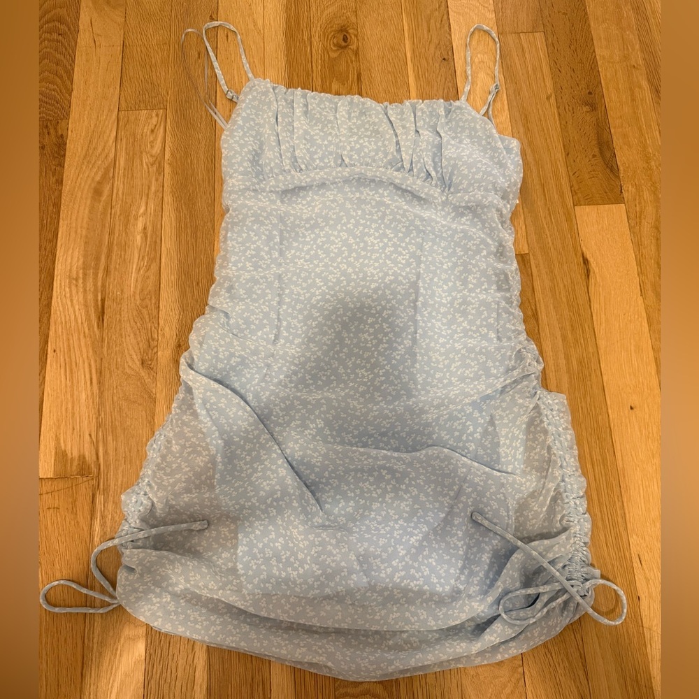 American Threads Light Blue Floral Ruched Slip